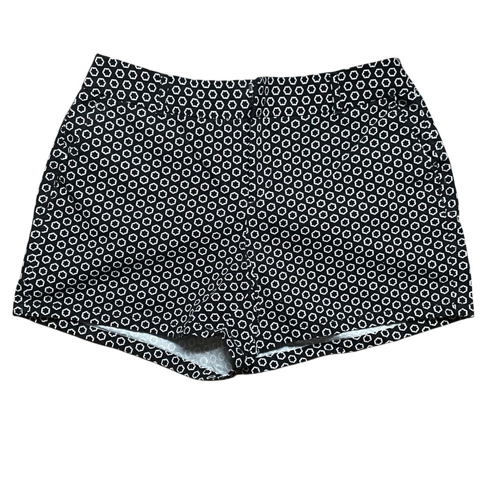 ELLE Geometric Floral Shorts‎ Womens 6 Black White Stretch Retro Geo- Excellent